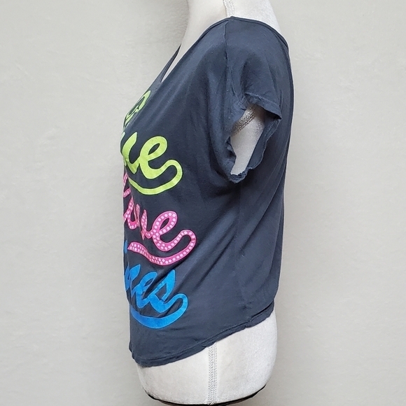 VINTAGE Say Anything Gray Graphic True Love Shines Cropped Split Back Tee - Picture 7 of 12